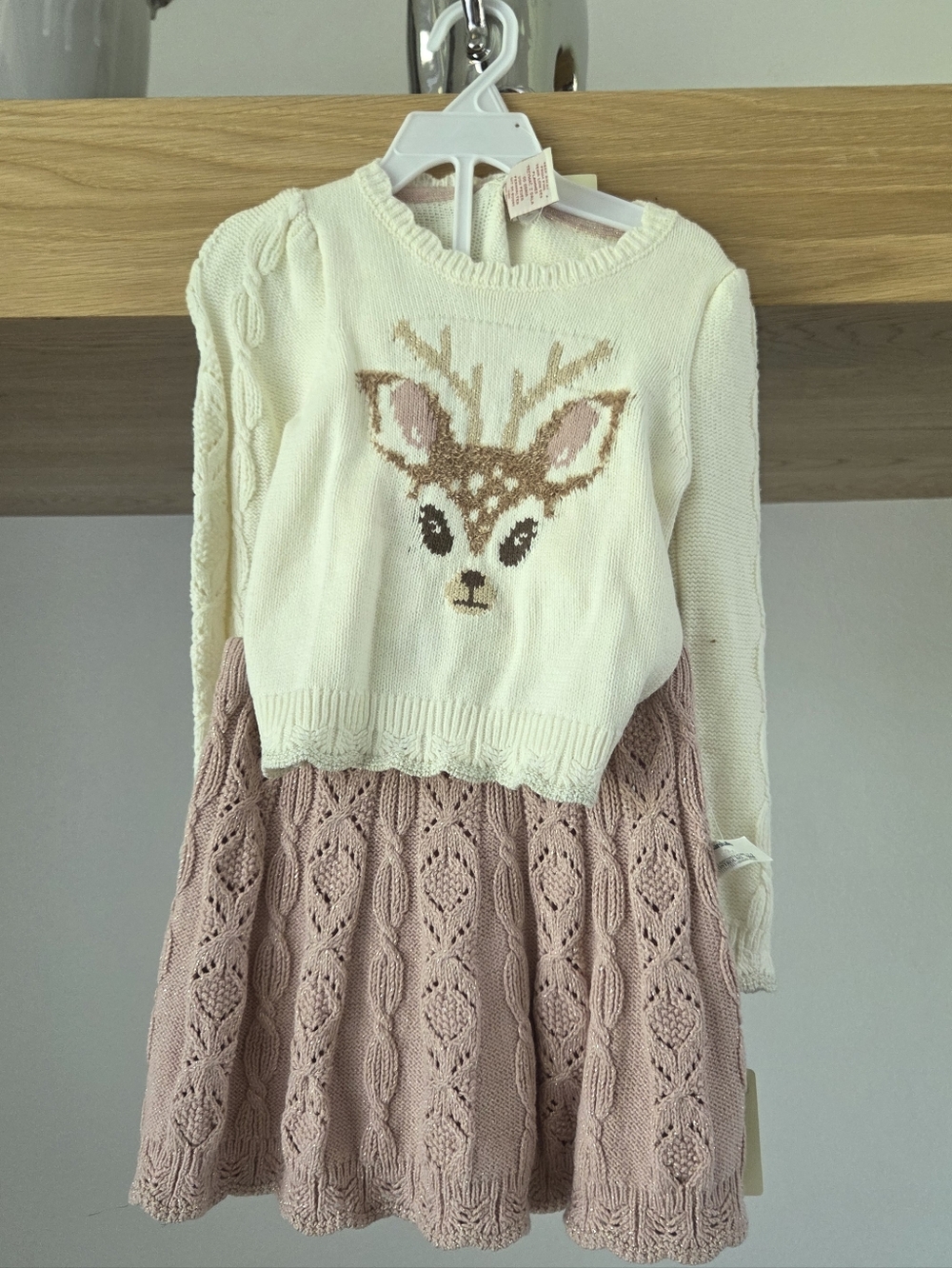 Ivory Deer Sweater Dress with Blush Knit Skirt